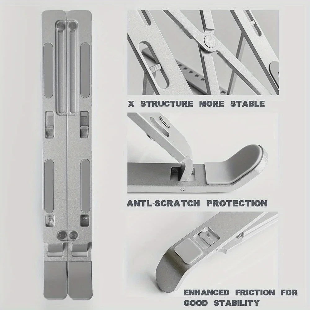 Verstelbare Aluminium Laptopstandaard - 6 Niveaus, Opvouwbaar & Draagbaar