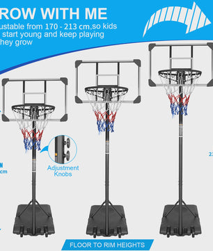 Draagbare Basketbalpaal Verstelbaar 170-213 cm met Wielen - Indoor & Outdoor