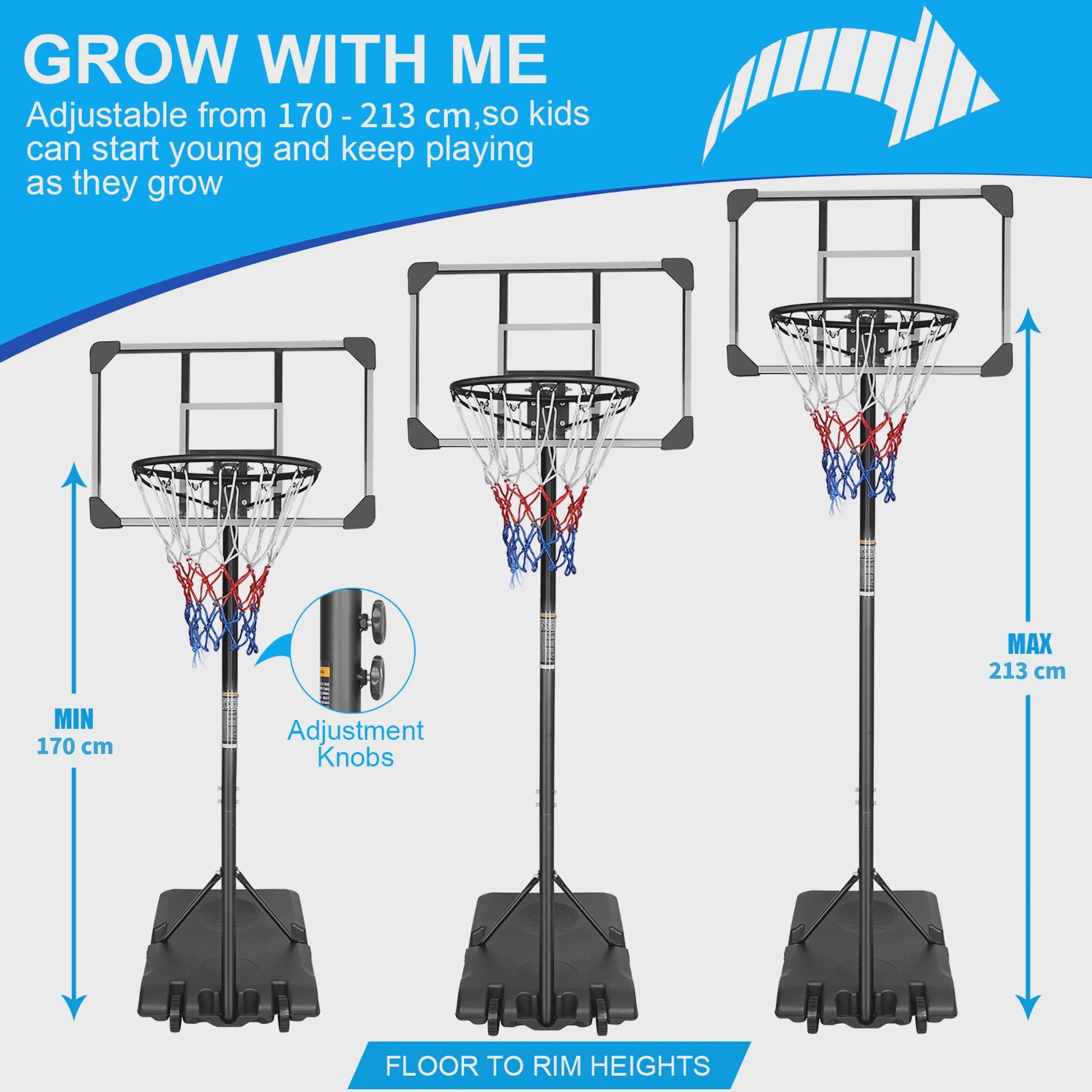 Draagbare Basketbalpaal Verstelbaar 170-213 cm met Wielen - Indoor & Outdoor