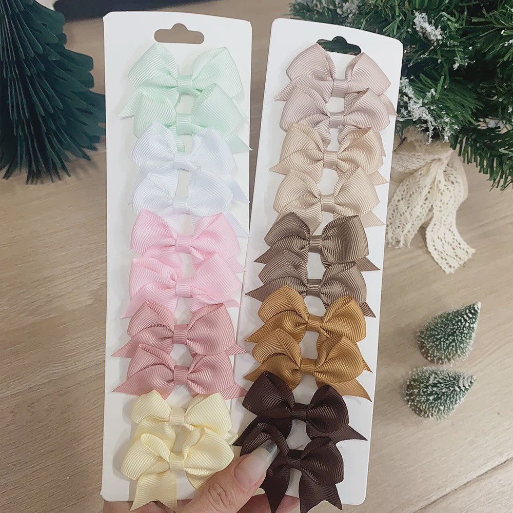 Set van 10 Handgemaakte Strikjes Haarclips voor Baby Meisjes - Lint Strikjes Haaraccessoires