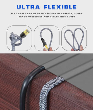 Cat 8 Ethernet Kabel - 40Gbps Flat Nylon Gevlochten Netwerkkabel met RJ45 Connector