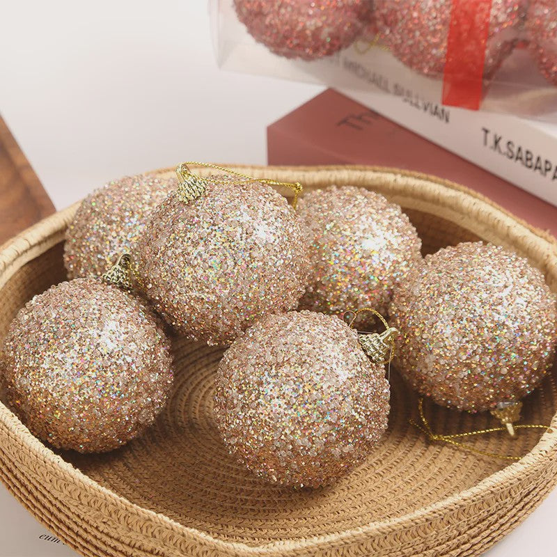 Kerstballen Champagne Goud Glitter 6cm - Set van 6, 12, 18, 24 of 30 stuks