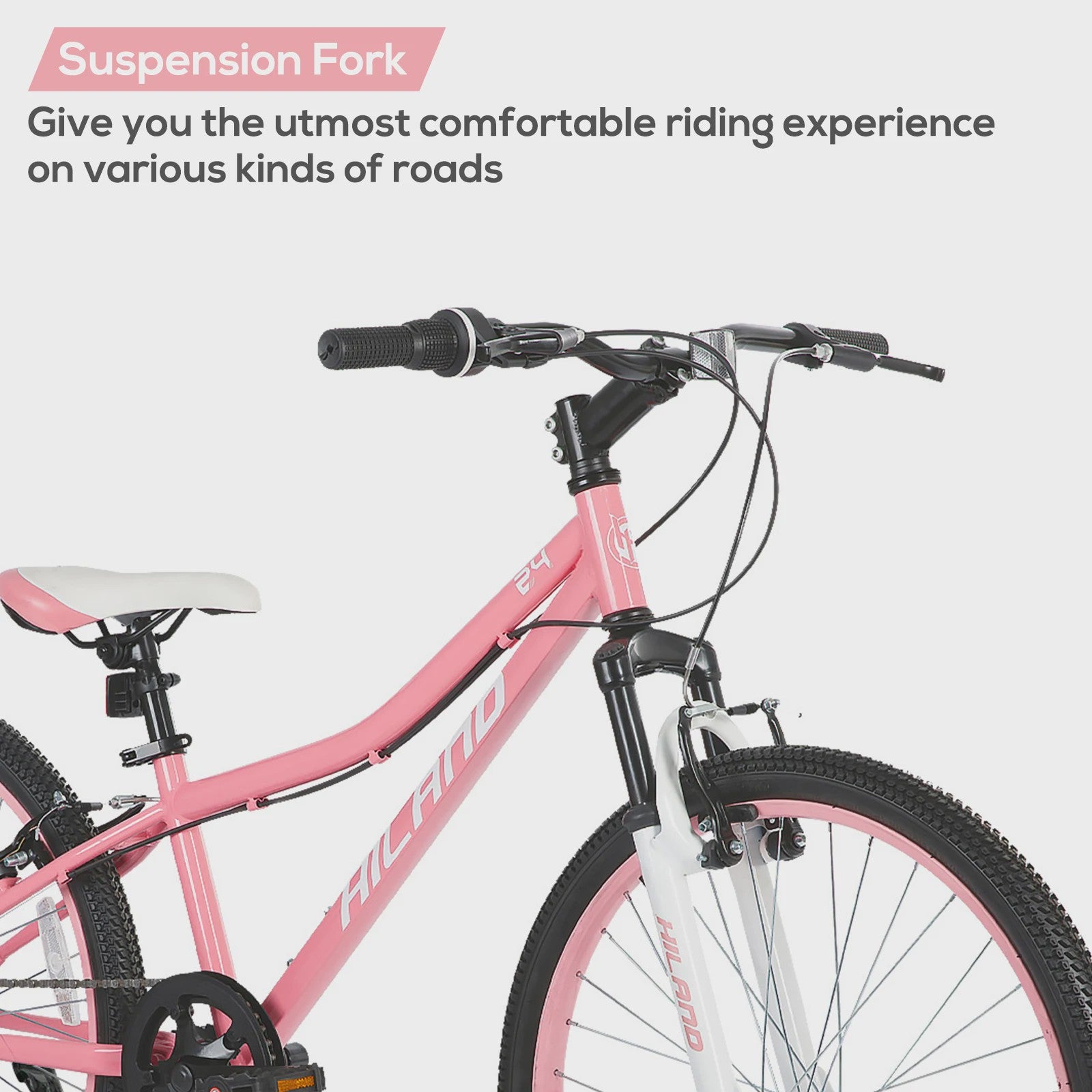 Hiland 24 Inch Kinder Mountainbike met Voorvering - Fiets voor Jongens & Meisjes (7-15 jaar)