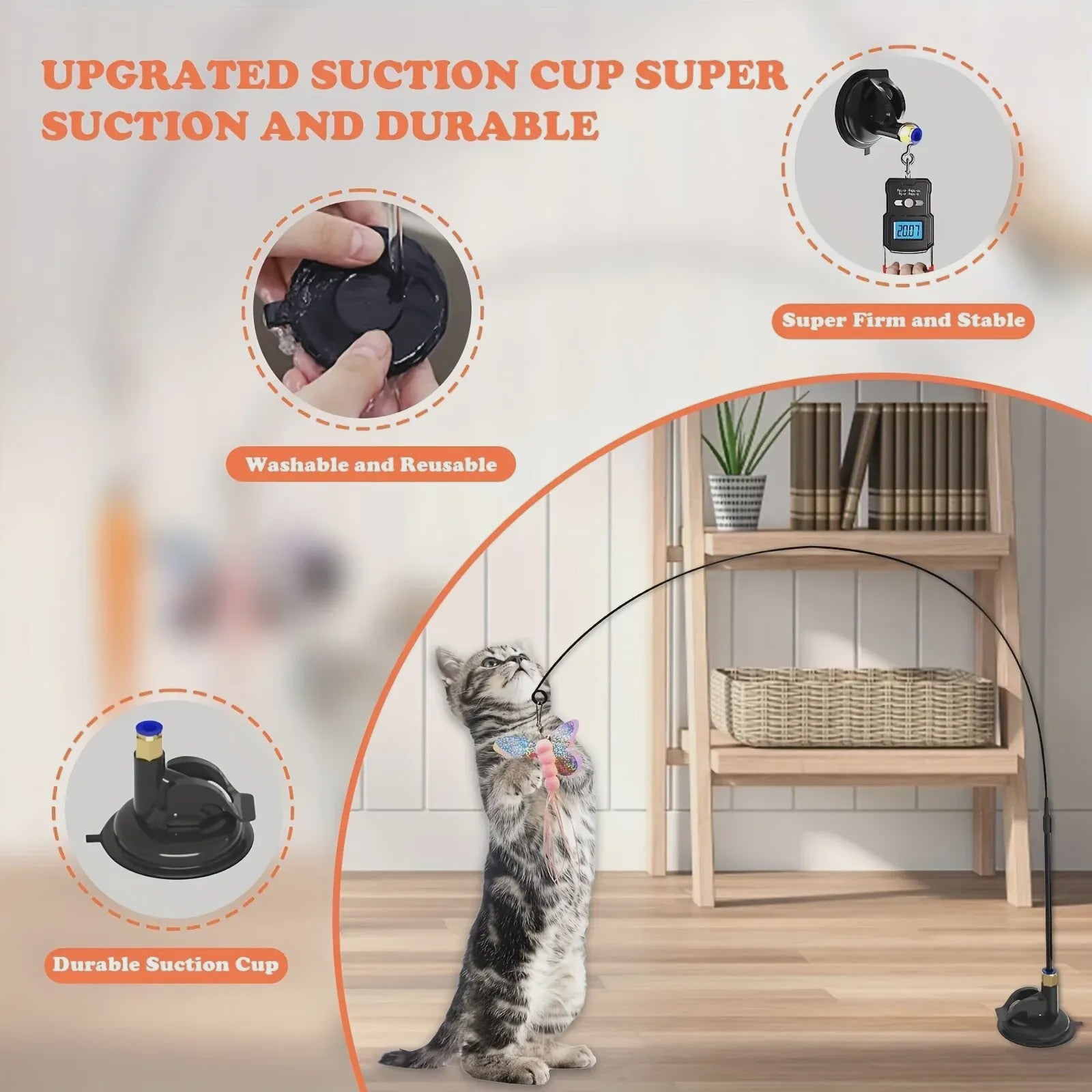 Interactieve Kattenhengel met Zuignap en Veer - Eindeloos Speelplezier voor uw Kat