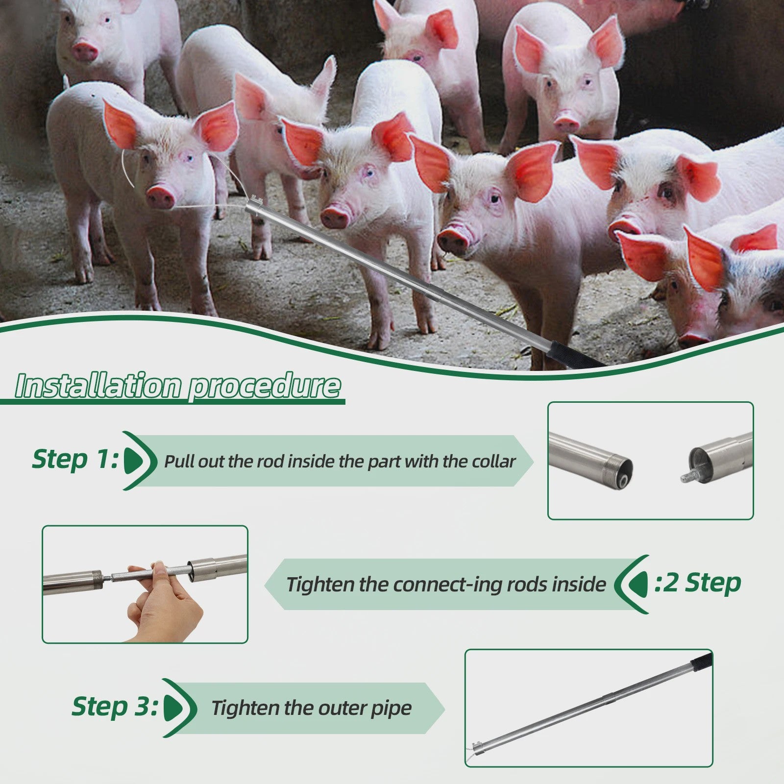 RVS Vangstok voor Varkens en Dieren - Uitschuifbaar met Lus - Efficiënt en Gebruiksvriendelijk