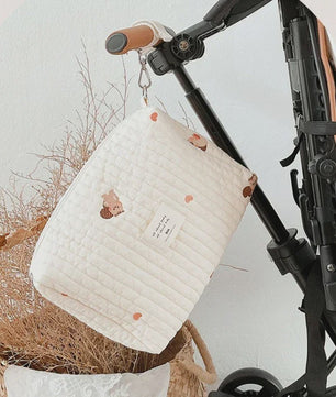 Quilted Luiertas Organizer met Borduring - Baby Verzorgingstas voor Kinderwagen