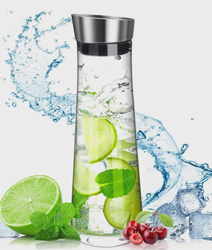 Stijlvolle Glazen Waterkan met Deksel - 1 Liter - Perfect voor Water, Sap, IJsthee & Limonade