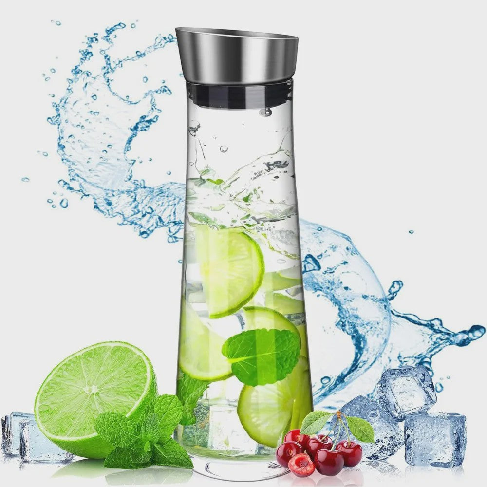 Stijlvolle Glazen Waterkan met Deksel - 1 Liter - Perfect voor Water, Sap, IJsthee & Limonade