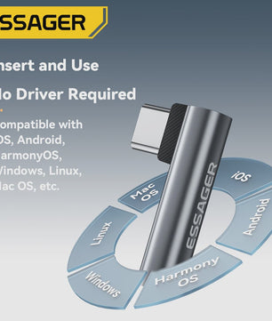 Essager L-vormige Audio Adapter: Type-C naar 3.5mm Jack & Lightning naar 3.5mm Koptelefoon