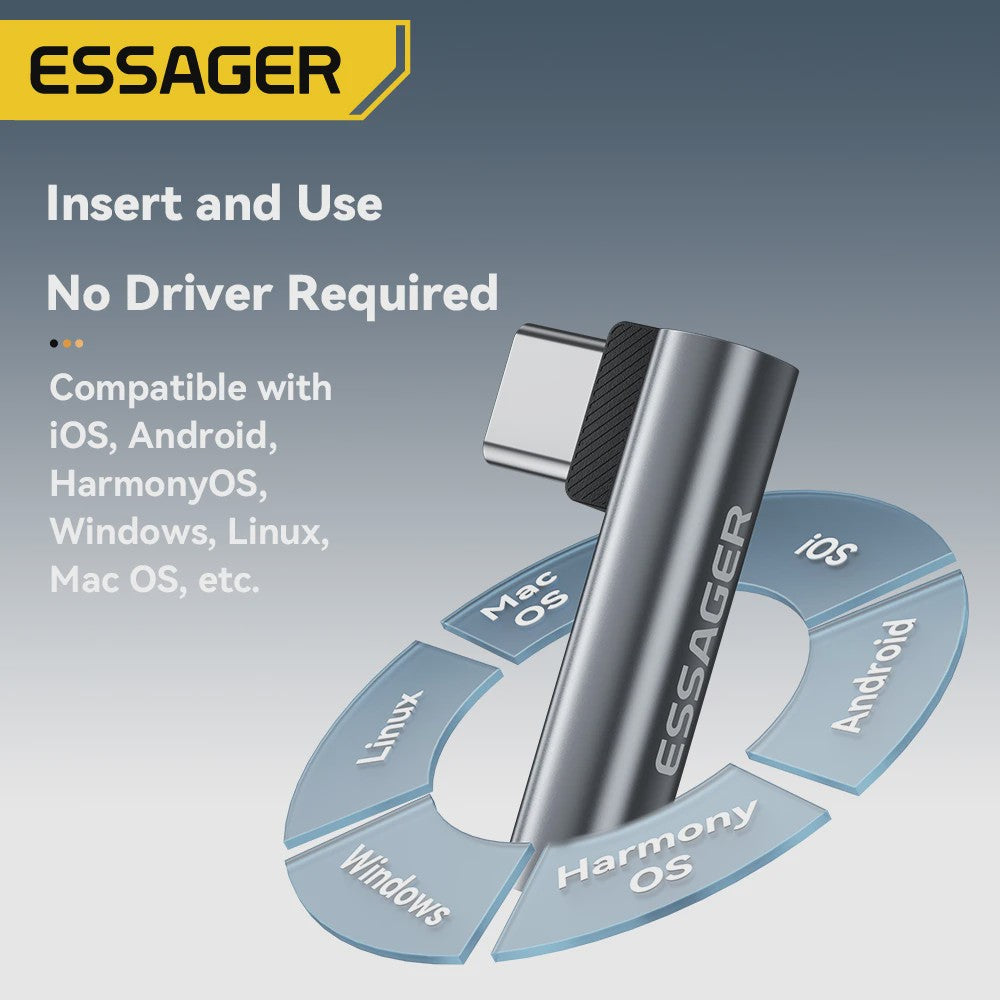 Essager L-vormige Audio Adapter: Type-C naar 3.5mm Jack & Lightning naar 3.5mm Koptelefoon