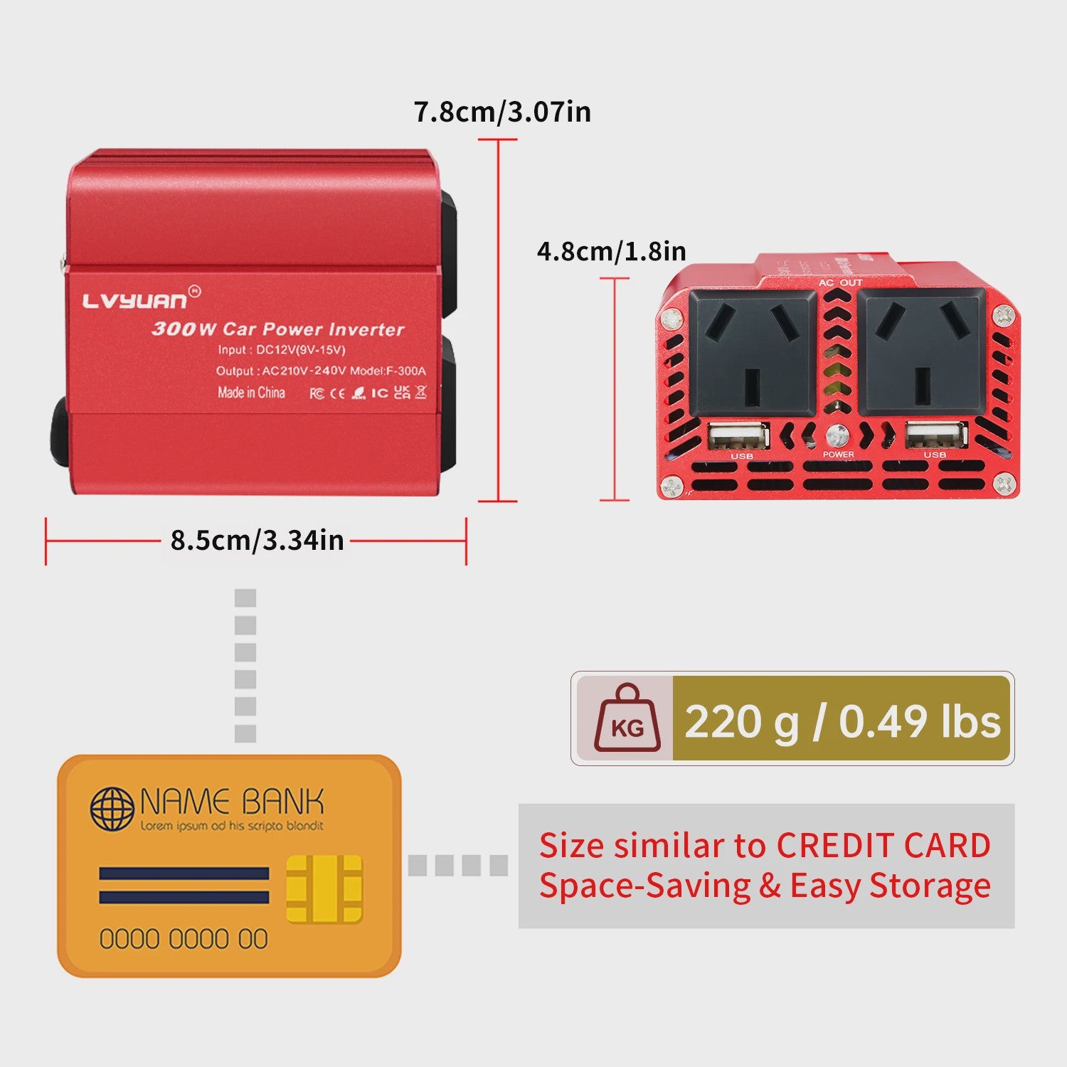 300W Auto Omvormer met Dubbele USB (5V/3A) - AC 110V/220V | Draagbare Stroomvoorziening