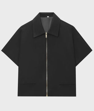 Dames Cropped Jack met Korte Mouwen - Zomerse Varsity Stijl met Rits