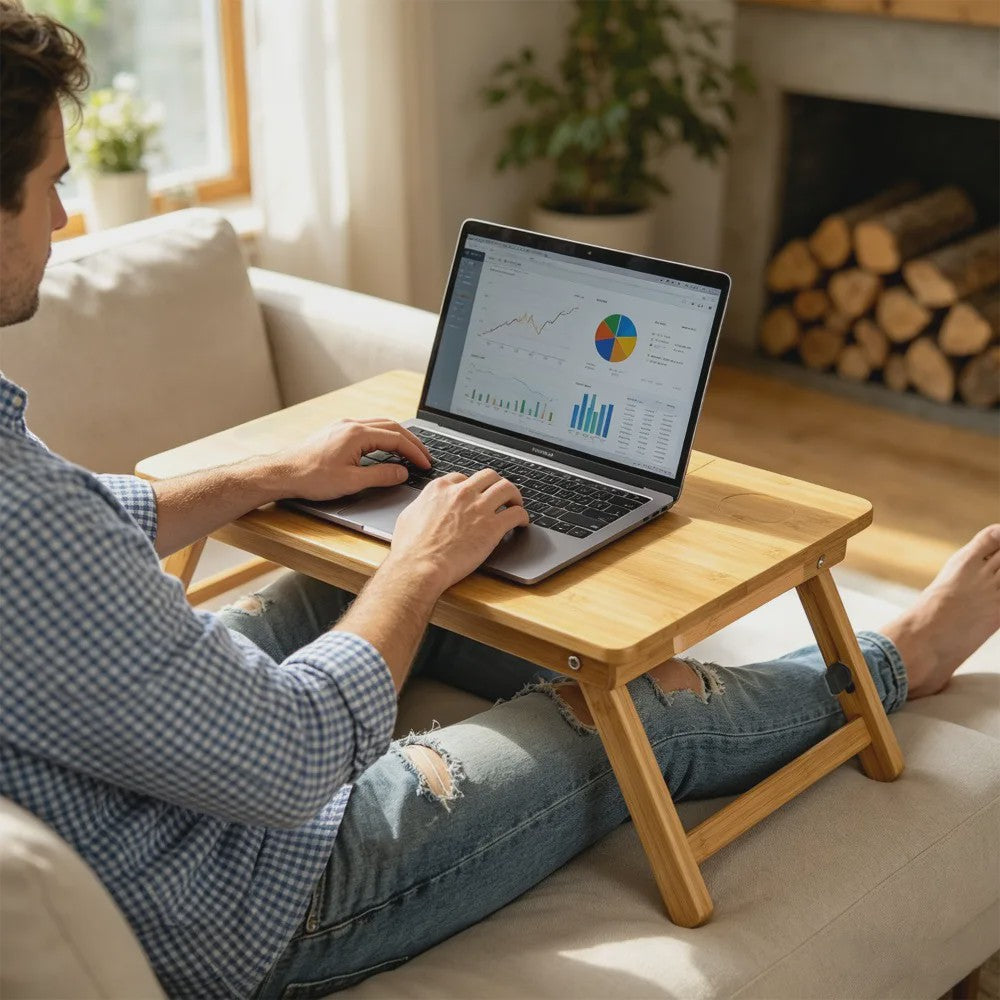 Houten Laptoptafel voor Bed & Bank - Opvouwbaar, Verstelbaar, met Lade