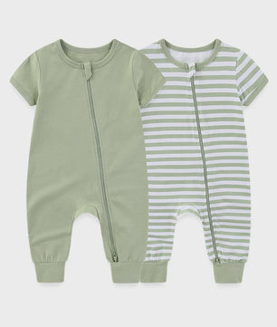 Zachte Katoenen Romper voor Baby Jongen en Meisje - Unisex Korte Mouw met Ritssluiting (2 Stuks)