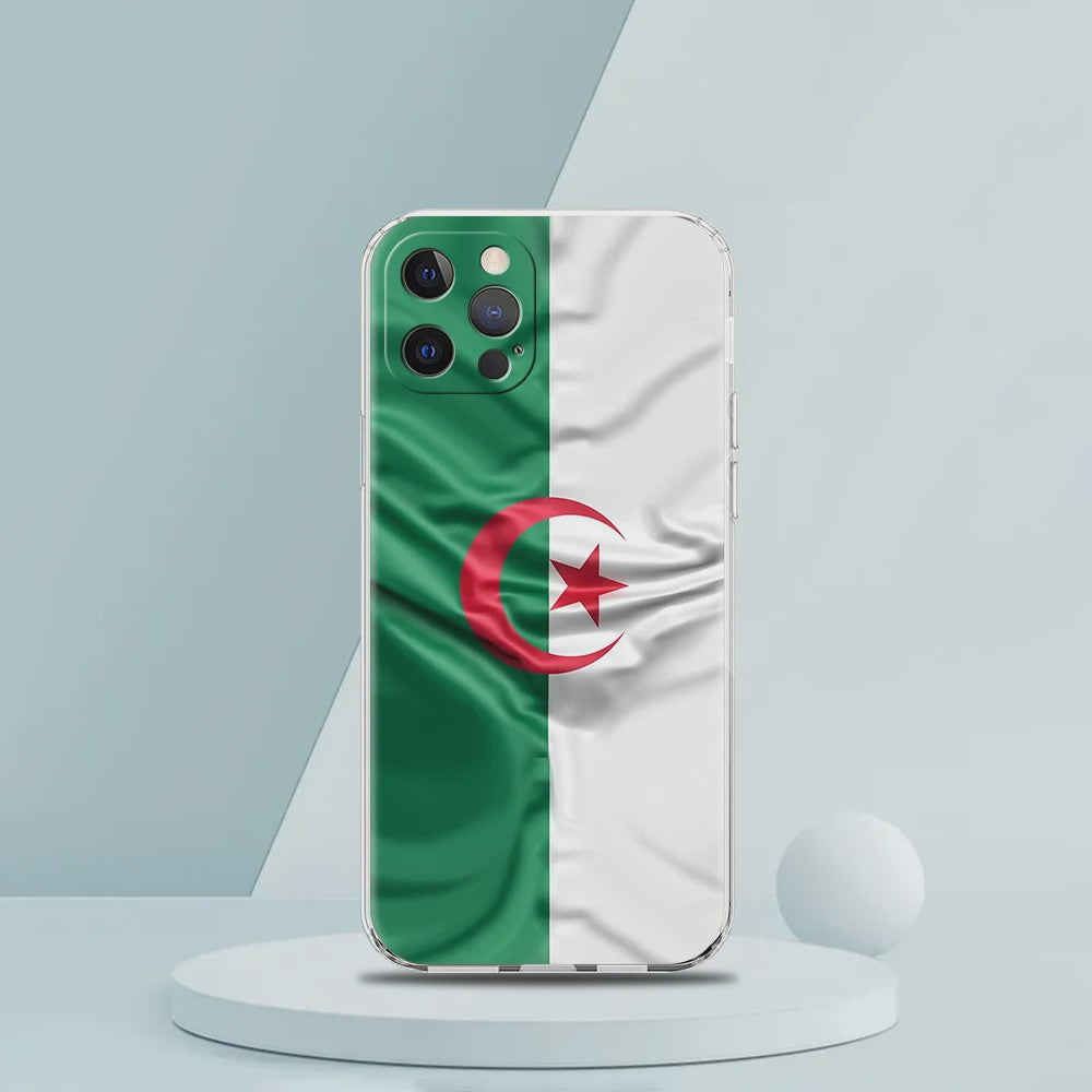 Transparante TPU Hoesje met Algerijnse Vlag - Schokbestendig voor iPhone (Diverse Modellen)