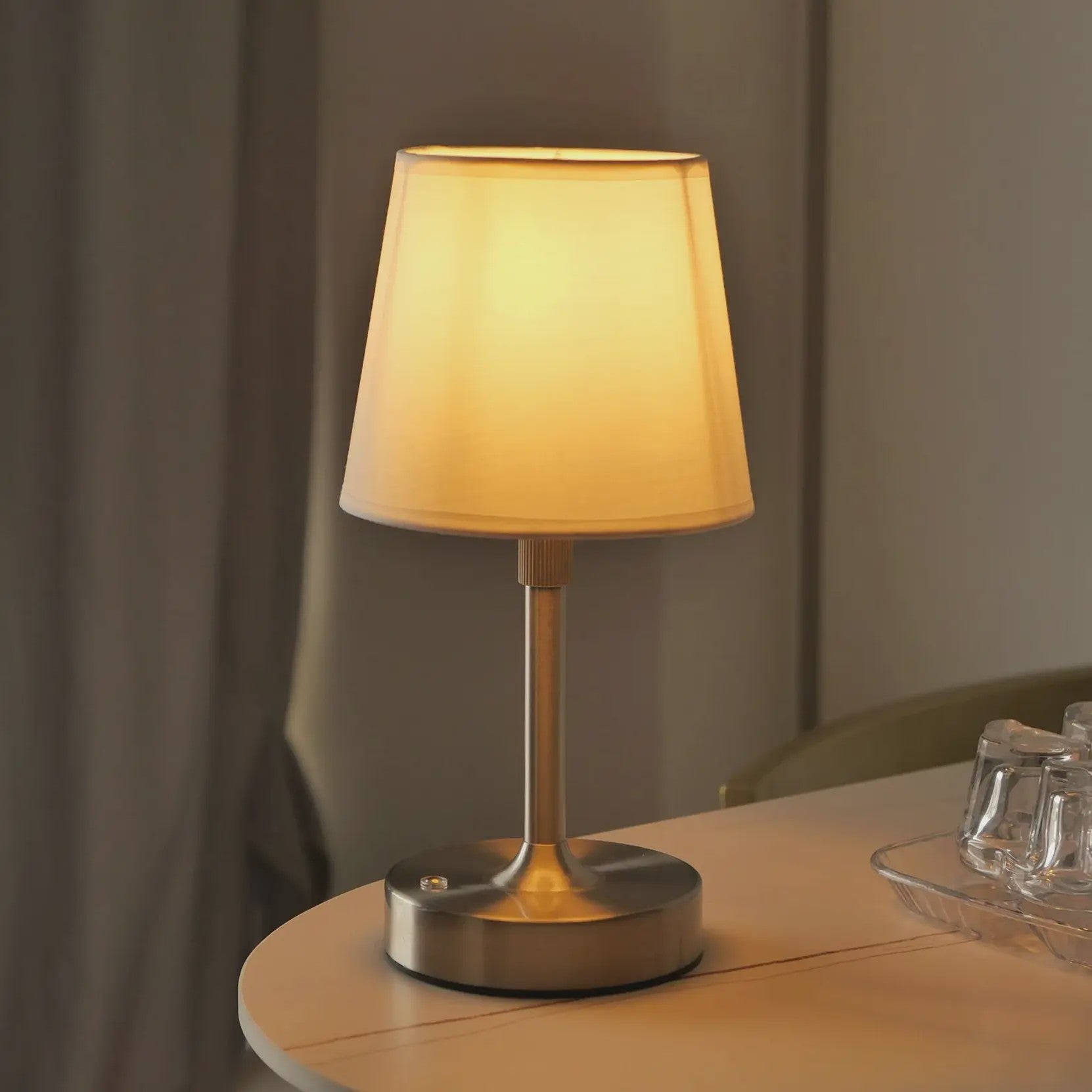 Draadloze Tafellamp met Stoffen Kap - Oplaadbaar & Dimbaar met Touch Switch - Warm Licht