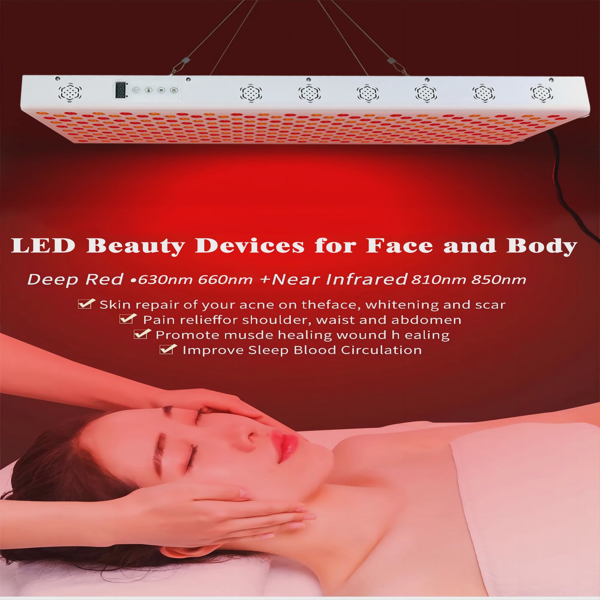 Dual Chip Roodlichttherapie Paneel LED - Gezicht & Lichaam - 630nm/660nm Rood & 810nm/850nm NIR