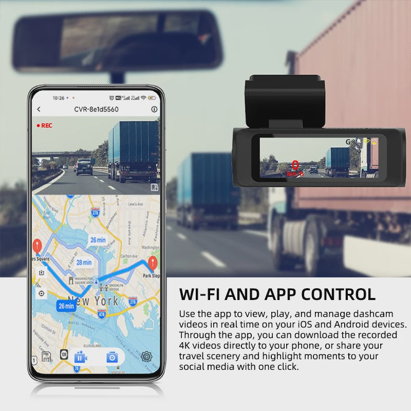 ACCEO B61P 4K Dashcam met Dubbele Lens (Voor & Achter 1080P), GPS, WiFi en 24H Parkeerfunctie