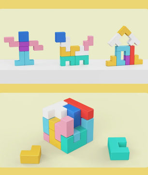 Houten 3D Puzzel Blokken Spel - Logica Training & Ouder-Kind Interactie