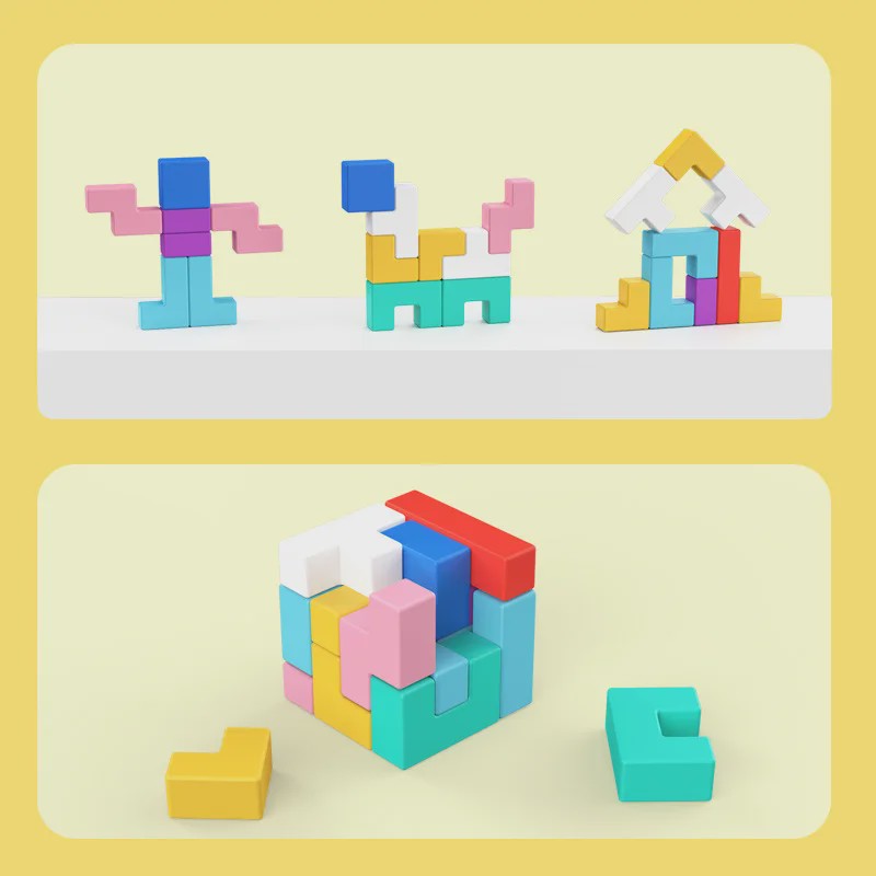 Houten 3D Puzzel Blokken Spel - Logica Training & Ouder-Kind Interactie