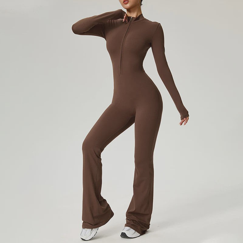 Dames Fitness Jumpsuit met Rits en Lange Mouwen - Perfect voor Yoga, Gym & Workout