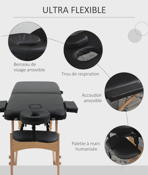 HOMCOM Houten Opvouwbare Massagetafel - 2 Zones - Zwart