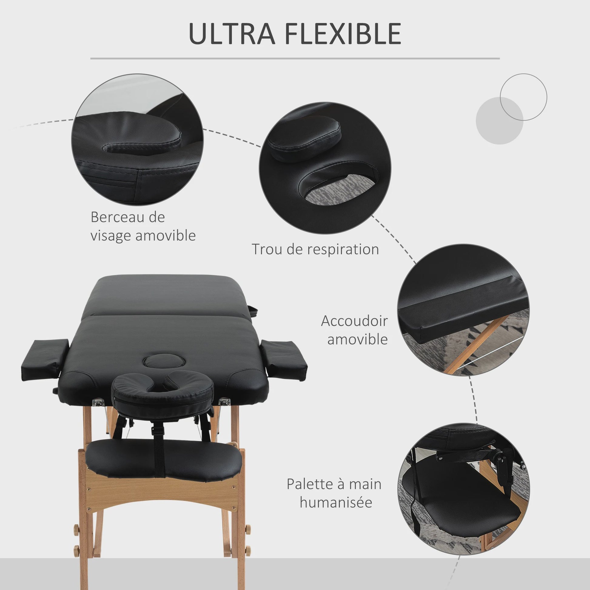HOMCOM Houten Opvouwbare Massagetafel - 2 Zones - Zwart