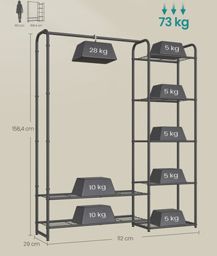 Open Kledingrek met Planken - Metaal - 29x112x158.4 cm - Zwart