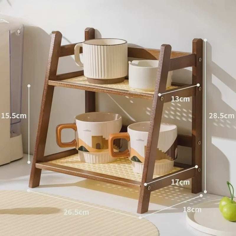 2-Laags Bamboe Opbergrek - Stijlvolle Organizer voor Keuken, Tafel & Appartement