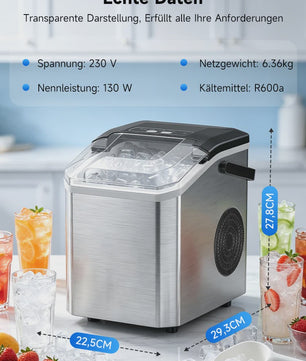 Bogseth Draagbare IJsmachine voor aanrecht - Snel ijs (6 min), 12kg/dag, Zelfreinigend, Compact