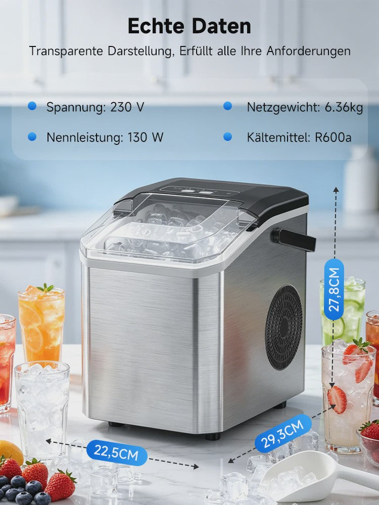 Bogseth Draagbare IJsmachine voor aanrecht - Snel ijs (6 min), 12kg/dag, Zelfreinigend, Compact
