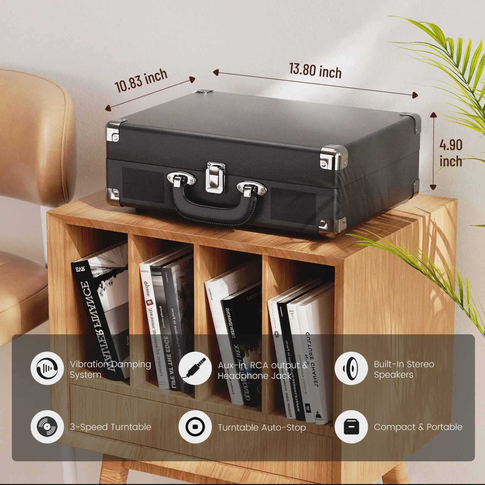 MAIO Platenspeler met Ingebouwde Stereo Speakers en Koptelefoonaansluiting - 3 Snelheden
