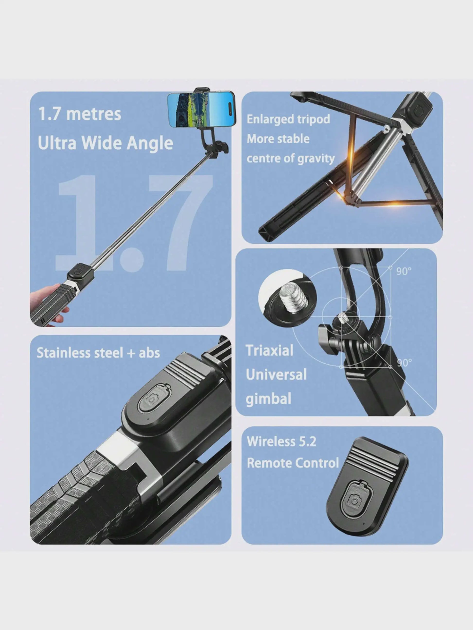 170cm Selfie Stick Statief met Draadloze Afstandsbediening - Draagbaar & Compatibel