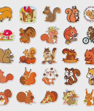 50x Schattige Eekhoorn Stickers - Waterdicht & Vinyl voor Skateboard, Snowboard & Meer