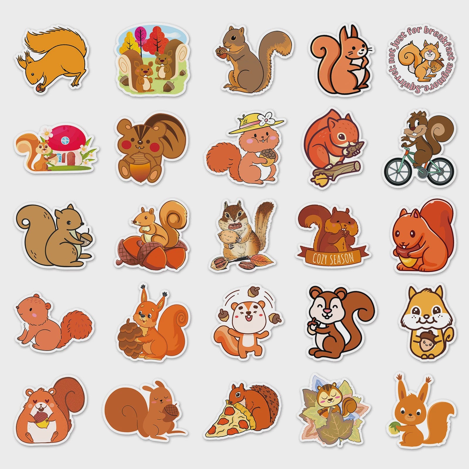 50x Schattige Eekhoorn Stickers - Waterdicht & Vinyl voor Skateboard, Snowboard & Meer