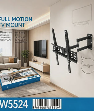 WETECH W5524 TV Muurbeugel - Dubbelarmig, Volledig Verstelbaar voor 26-55 Inch Schermen, 30kg Max, Kantelbaar