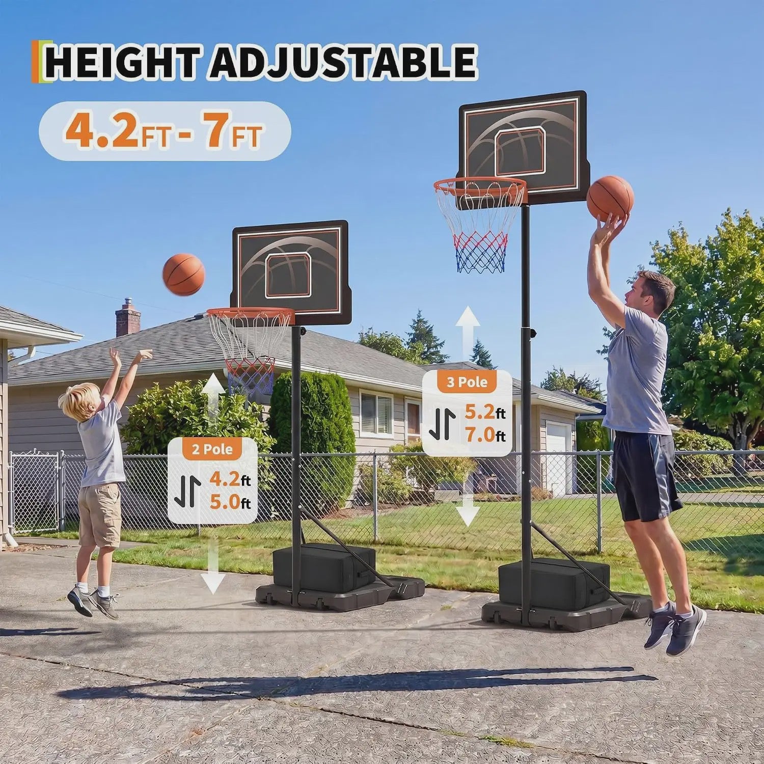 Verstelbare Buiten Basketbalpaal 253-362 cm met Transparant PC Bord en Mobiele Basis