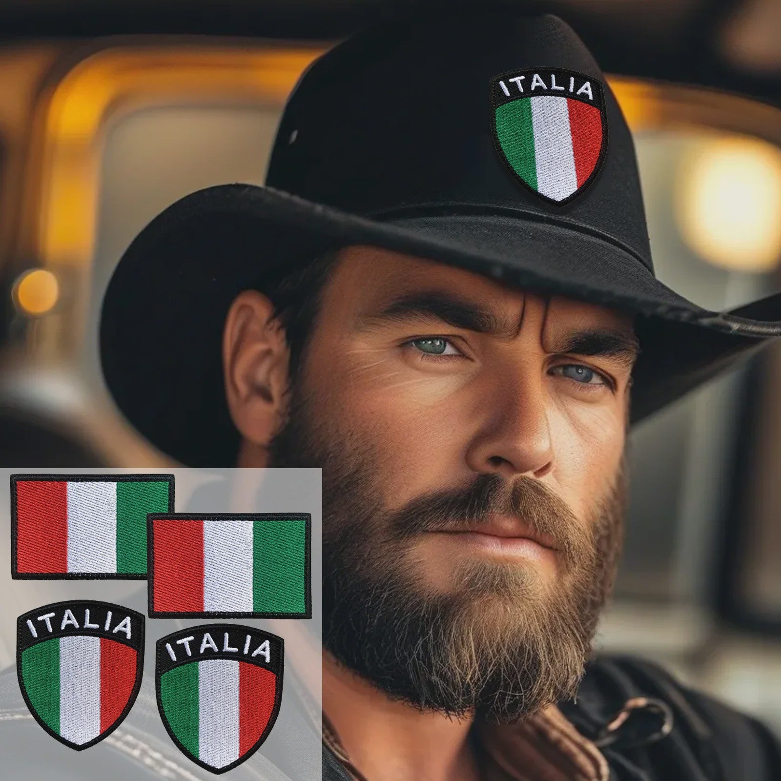 Set van 4 Italiaanse Vlag Patches met Klittenband - Borduurwerk Italia Schild