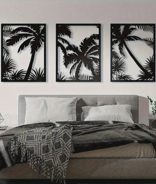 Metalen Wanddecoratie Palmboom Zonsondergang - Modern Geometrisch Boho Decor