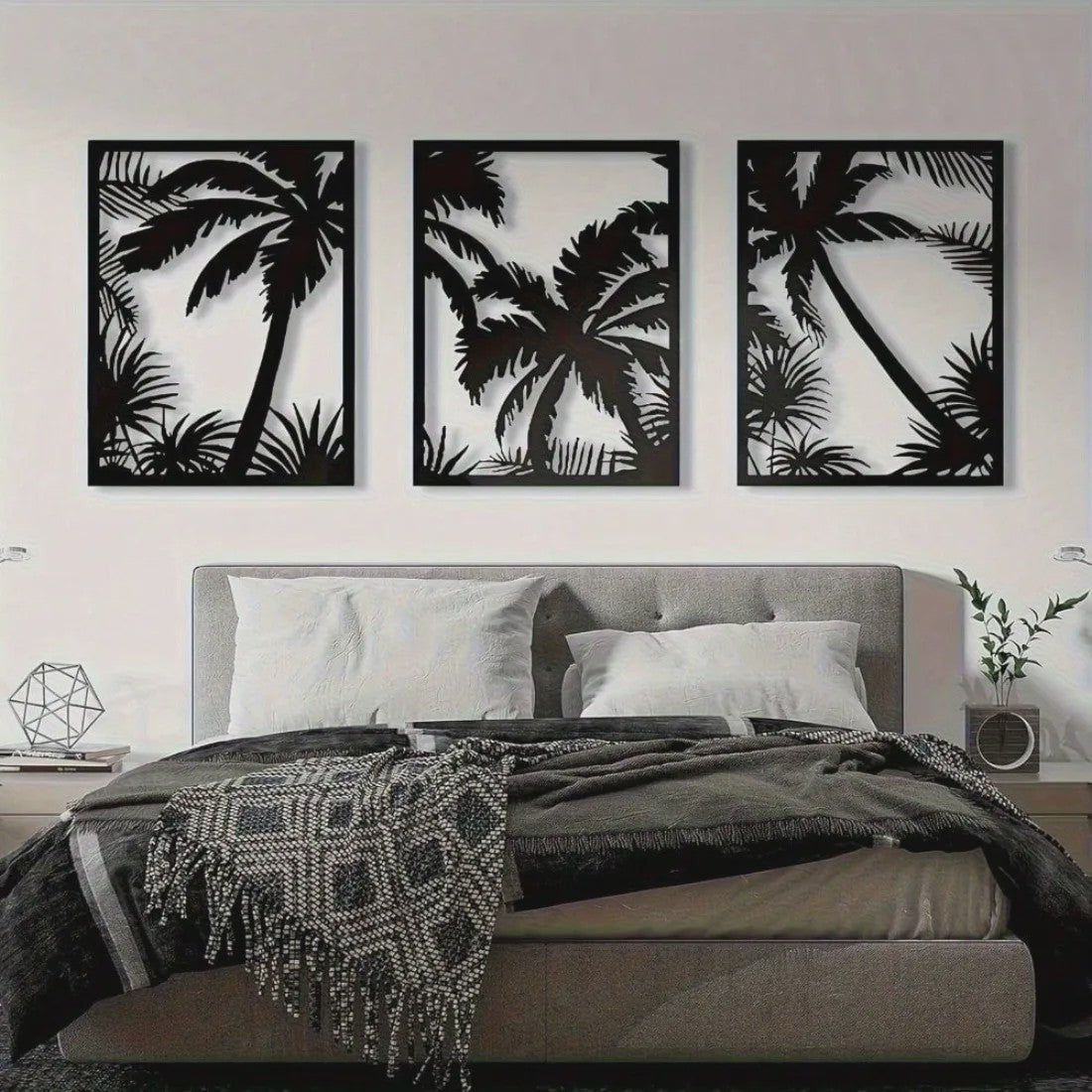 Metalen Wanddecoratie Palmboom Zonsondergang - Modern Geometrisch Boho Decor