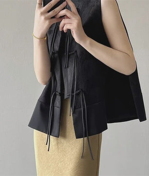 Chique Jacquard Vest met Knopen en Opstaande Kraag - Retro Stijl
