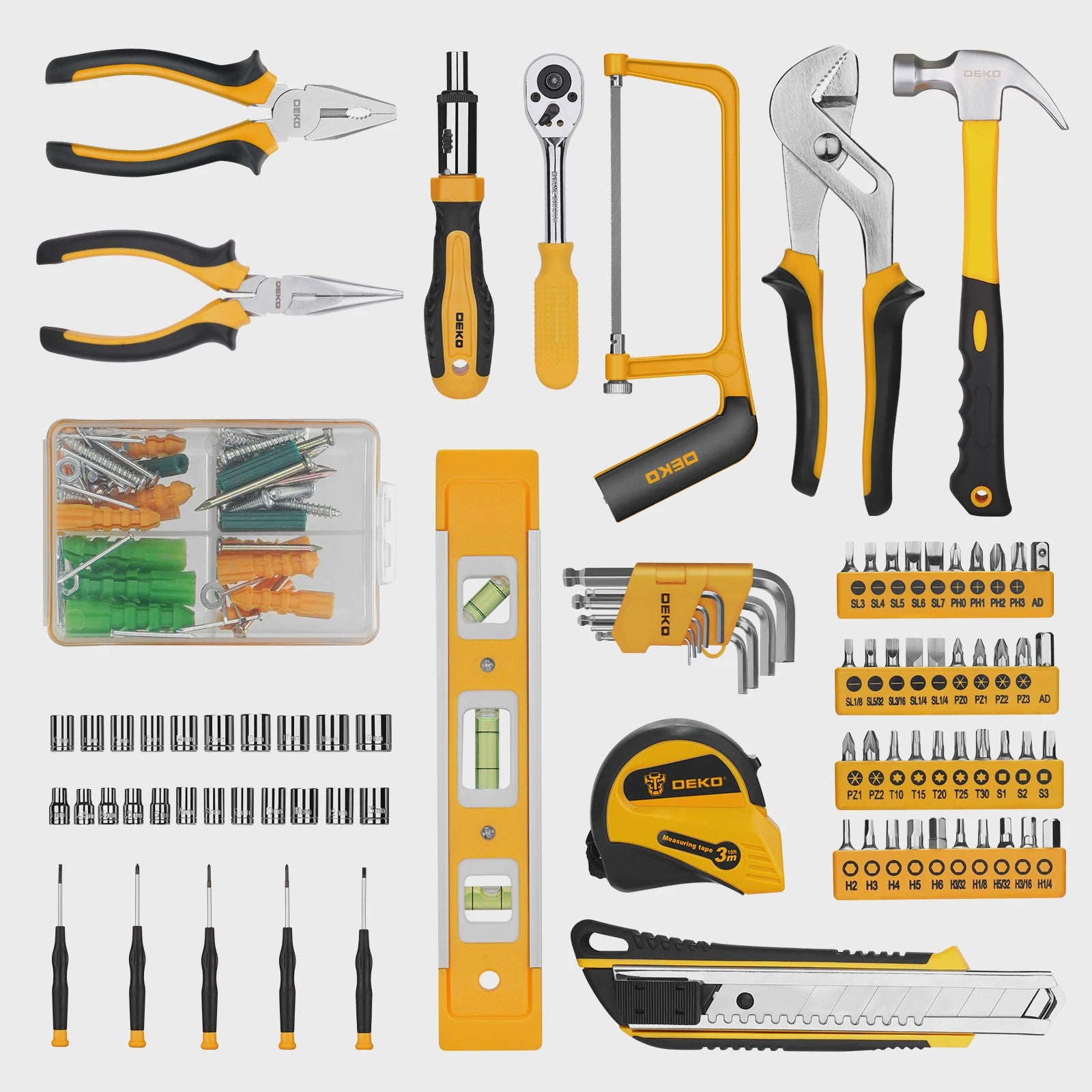 DEKO DKMT228 Complete Gereedschapskist - 228 Delige Handgereedschap Set voor Auto Reparatie en Klussen