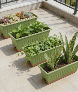 Set van 4 Rechthoekige Bloempotten - Decoratief & Veelzijdig voor Binnen en Buiten