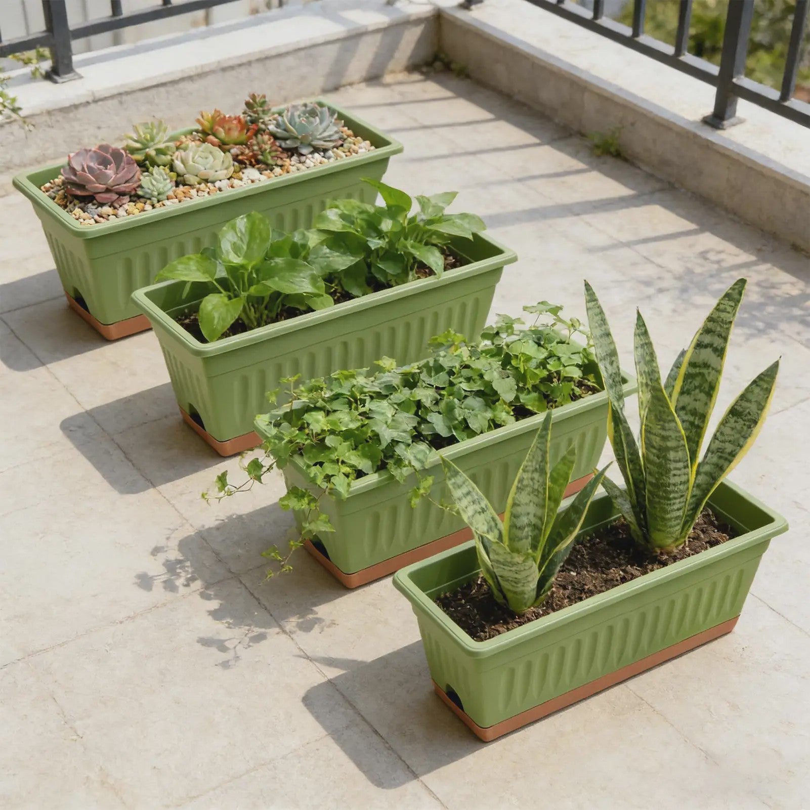 Set van 4 Rechthoekige Bloempotten - Decoratief & Veelzijdig voor Binnen en Buiten