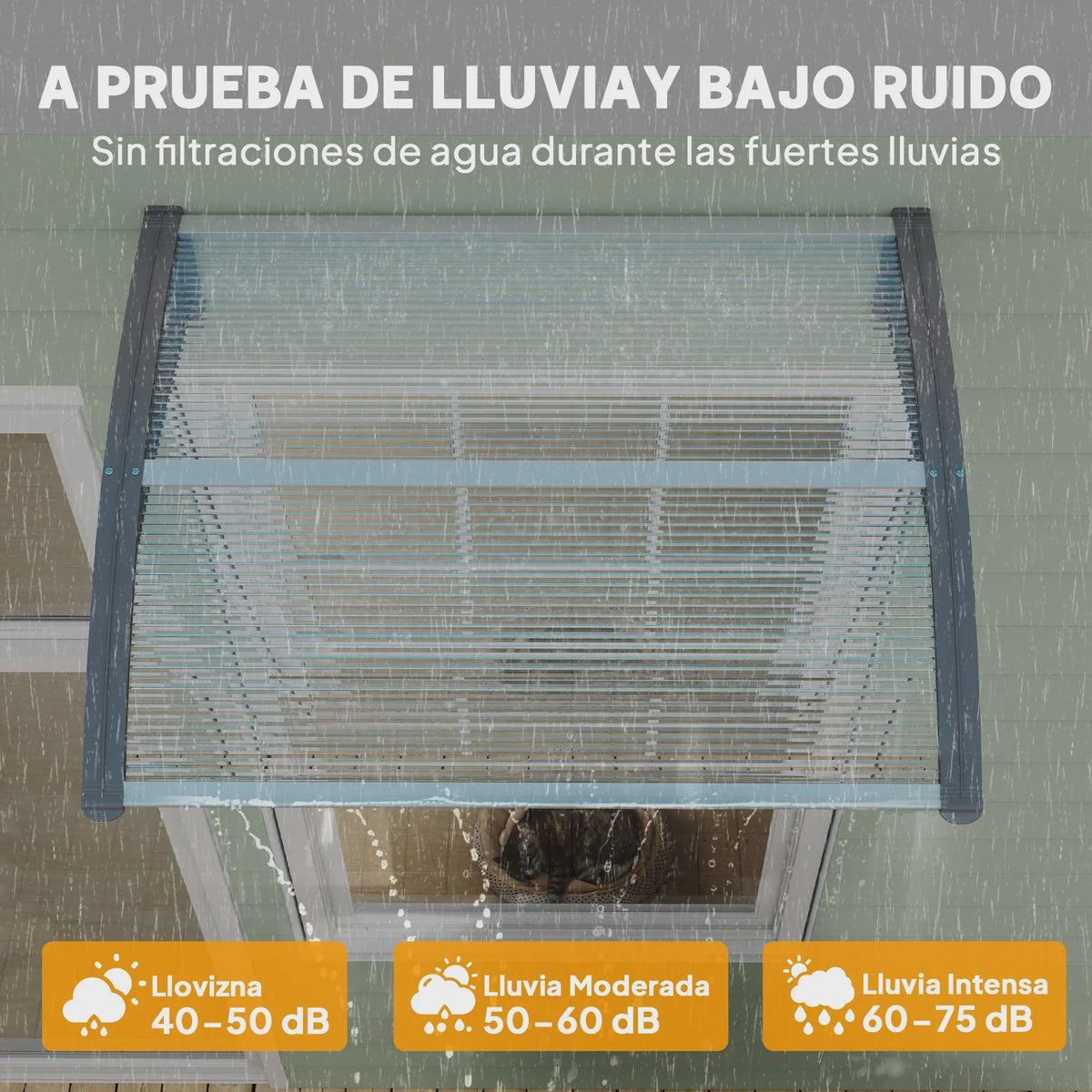 Outsunny Transparante Polycarbonaat Deur- en Raamoverkapping 100x75x23 cm