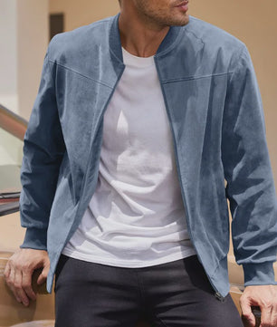 Herfst Suede Pilot Jas voor Mannen - Casual Mode met Opstaande Kraag en Rits