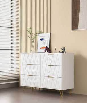 Moderne Witte Ladekast 100x34x73 cm met 6 Lades - Stijlvolle Opbergkast