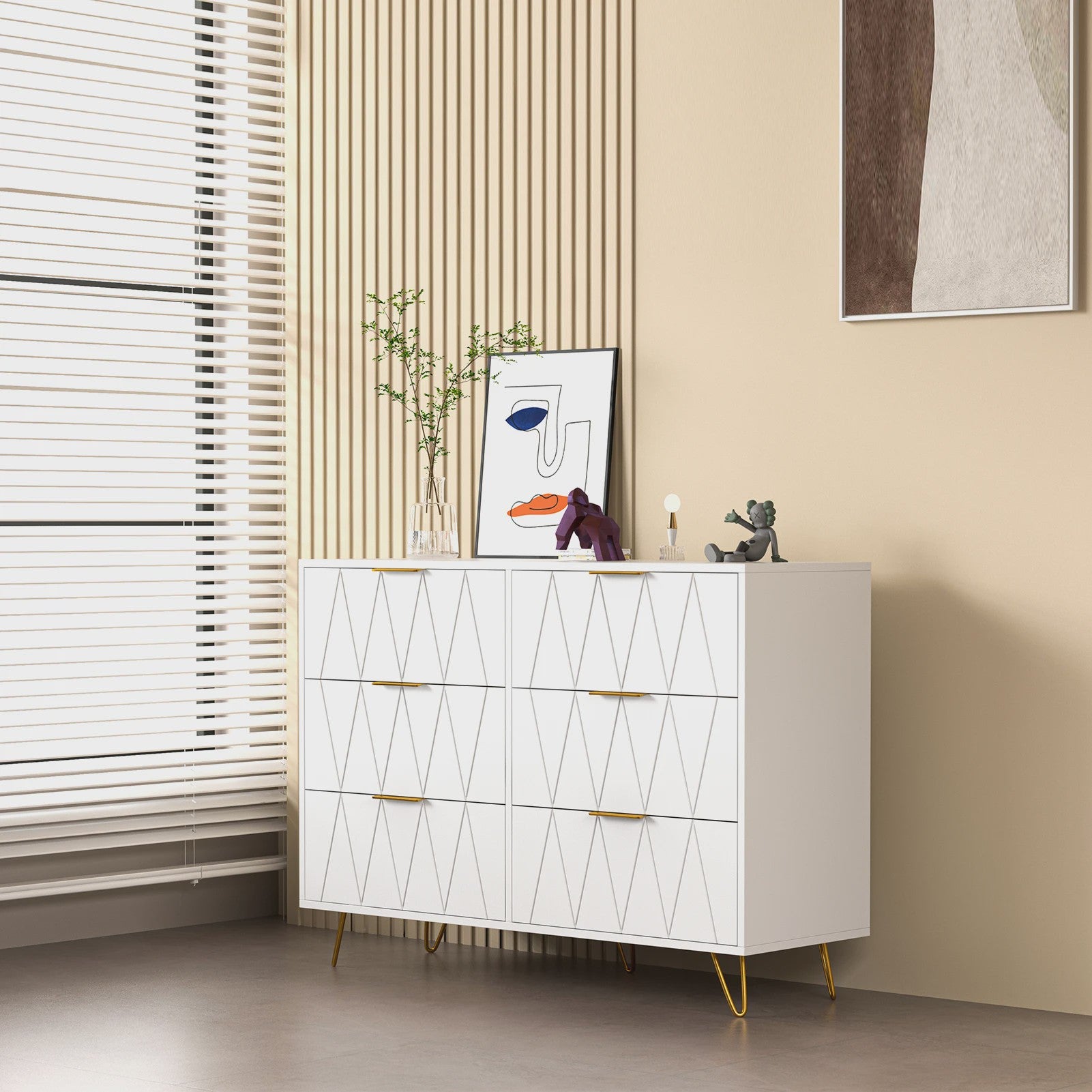 Moderne Witte Ladekast 100x34x73 cm met 6 Lades - Stijlvolle Opbergkast