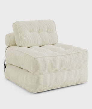 2-in-1 Beige Ribstof Fauteuil en Slaapbank - Multifunctioneel en Opvouwbaar