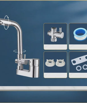 Chrome Wastafelkraan met Douchekop - Multifunctioneel, Warm & Koud, Enkelhendel, Dekmontage